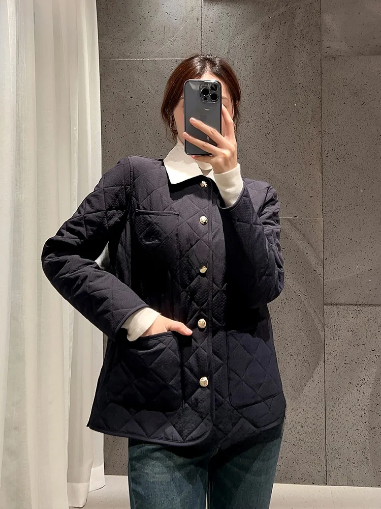 

Новая осенне-зимняя женская куртка свободного кроя из хлопка с вельветовым воротником и ромбовидным узором, универсальная верхняя одежда