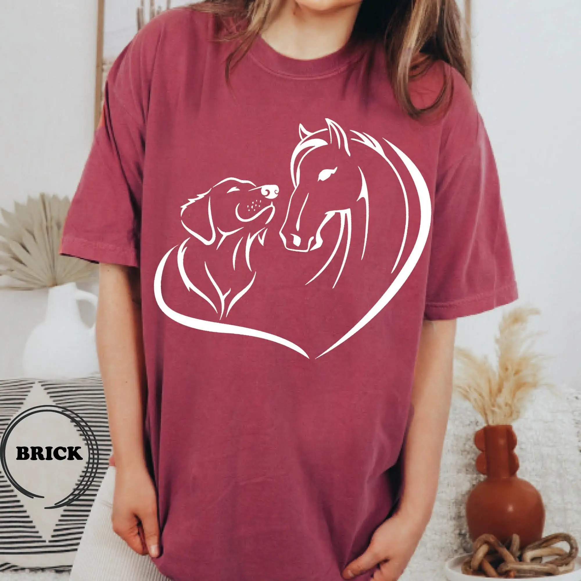 Camiseta para amantes de los perros y caballos, colores cómodos, propietario, corazón, Animal