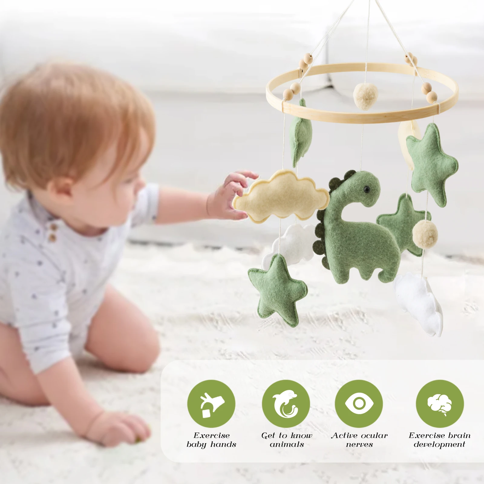 

Baby crib mobile baby wooden bed bell baby bell soft felt animal shaped toy clothes hanger Baby crib mobile bed bell wooden toy