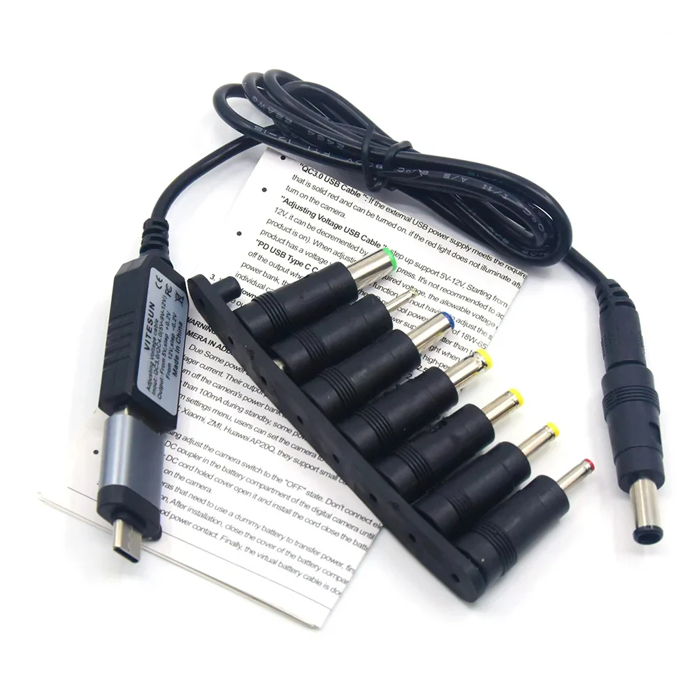 

USB DC Power Cable QC 3.0 5V-12V Adjustable Voltage Step 0.2V 2.5/3.5/4.0/4.7/5.5/6.0/6.3 Fit for WiFi Router Speaker IP Camera