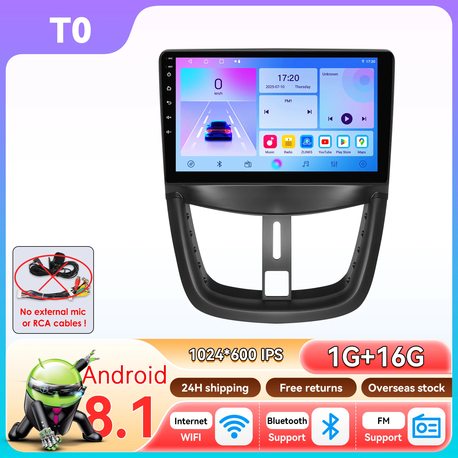 Hizpo Autoradio Autoradio Voor Peugeot 207 207CC 2006-2015 Draadloze Carplay Android Auto 2Din GPS Stereo 360 camera Snapdragon 6115