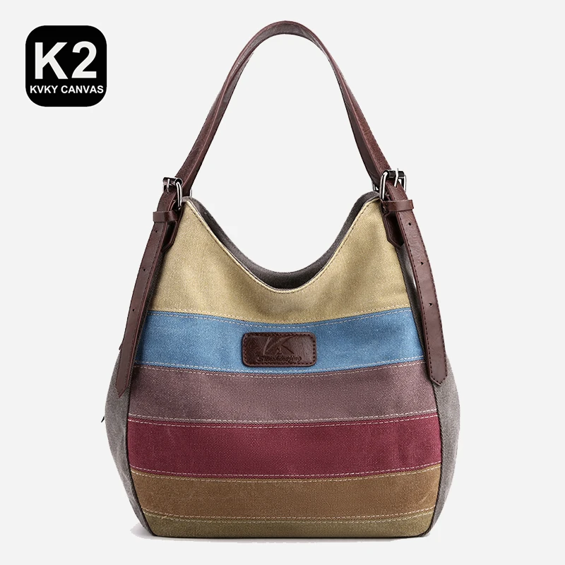 

KVKY New Stripe Spliced Canvas Women's Bag Beauty Small Bag Outgoing Contrast Color Shoulder Bag High Grade Patchwork Handbags