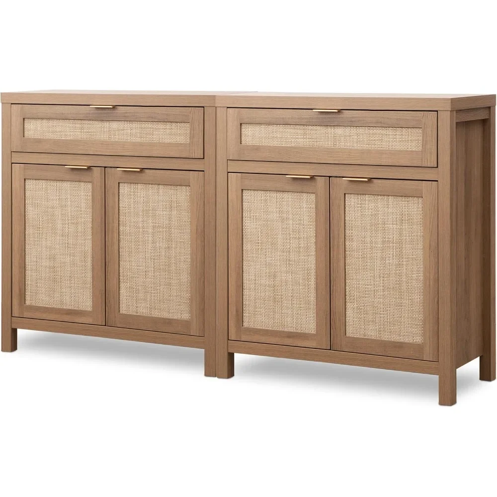 Sideboard 2-piece set, rattan sideboard, console cabinet with drawers for bohemian buffet table, farmhouse coffee bar cabinet