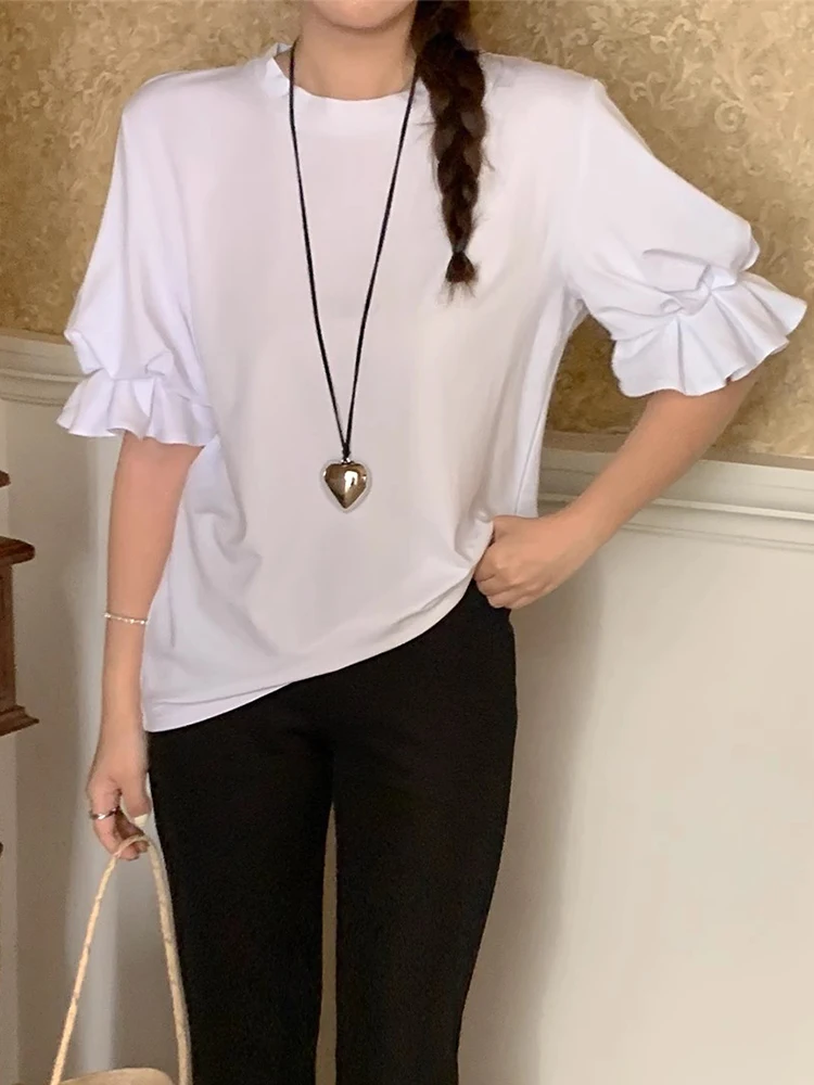 

Шикарная летняя женская футболка в стиле ретро, круглая, свободная посадка ort Sve, лоскутный элегантный корейский топ