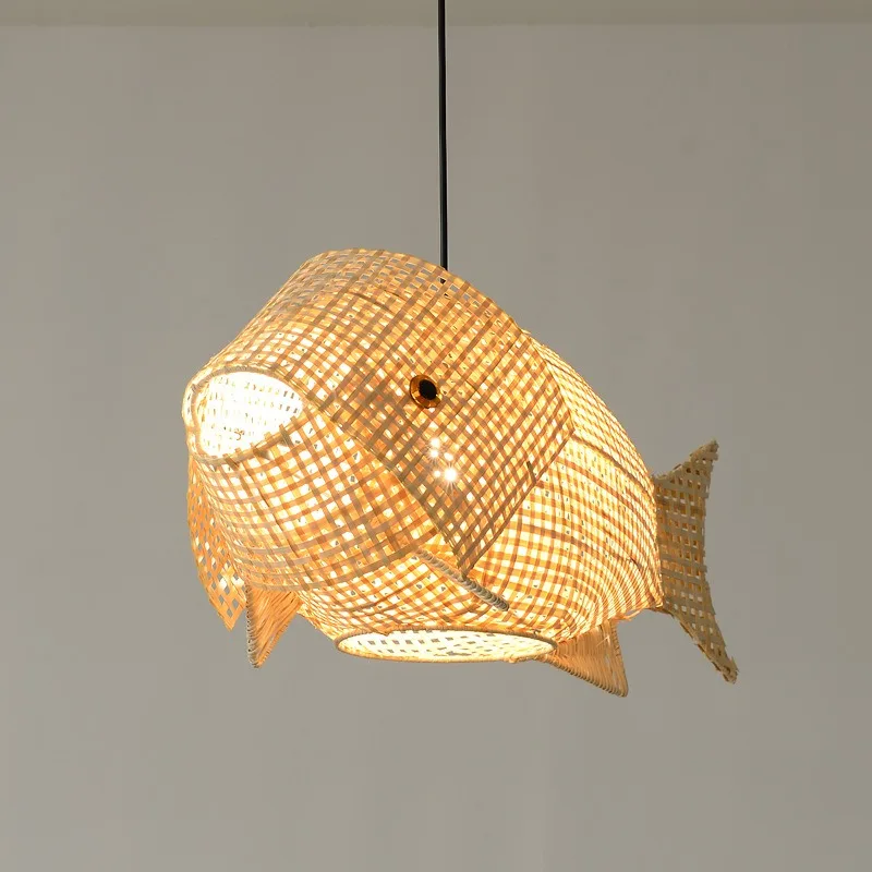 South East Asia tea room bamboo fish chandelier new Chinese hot pot restaurant theme restaurant  bamboo art agritainment lamps