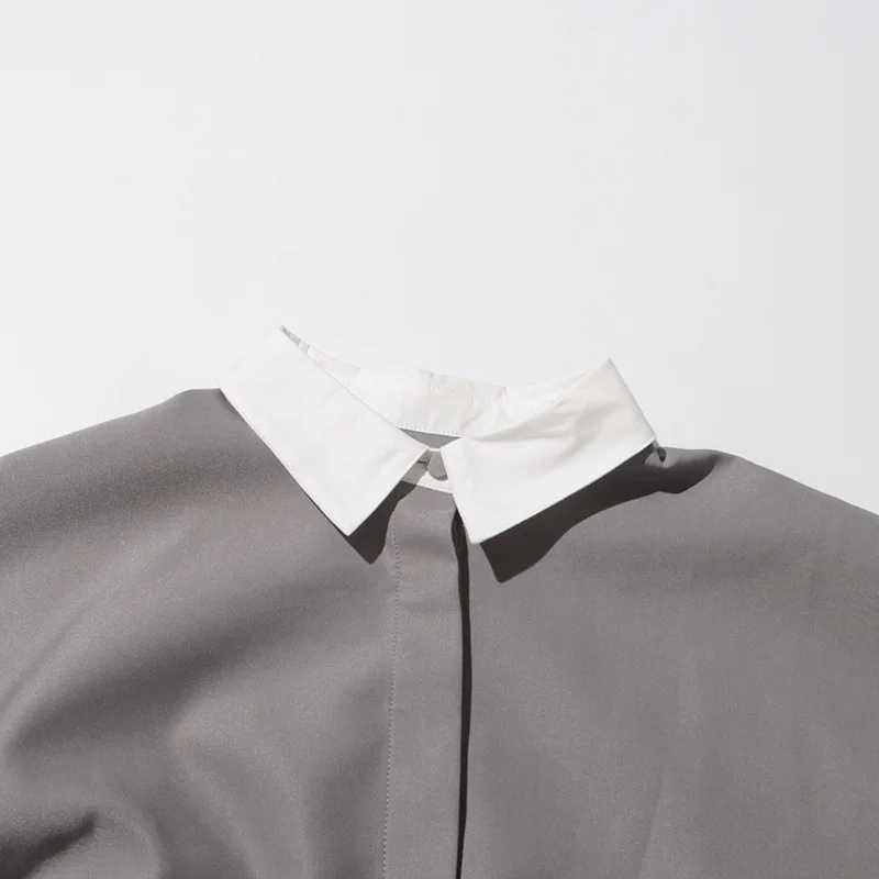 HKSH Frühling Herbst Neue Frauen Kurzes Kleid Farbe Block drehen-unten Kragen Mit Langen Ärmeln Elegante Trend Übergroßen Hemd Kleider HK16270