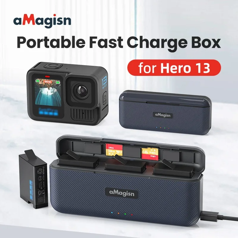 aMagisn For GoPro13 Battery Fast Charging Charging Case Hero13 Battery Charger Storage Case Accessories