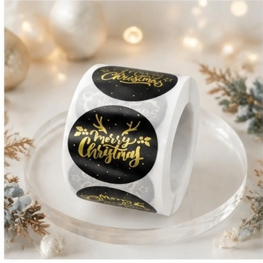 2 Rolls Christmas Seal Stickers Gold Adhesive Packing Bag Label Candy Gift Wrapping Party Favor Decor Christmas Sticker