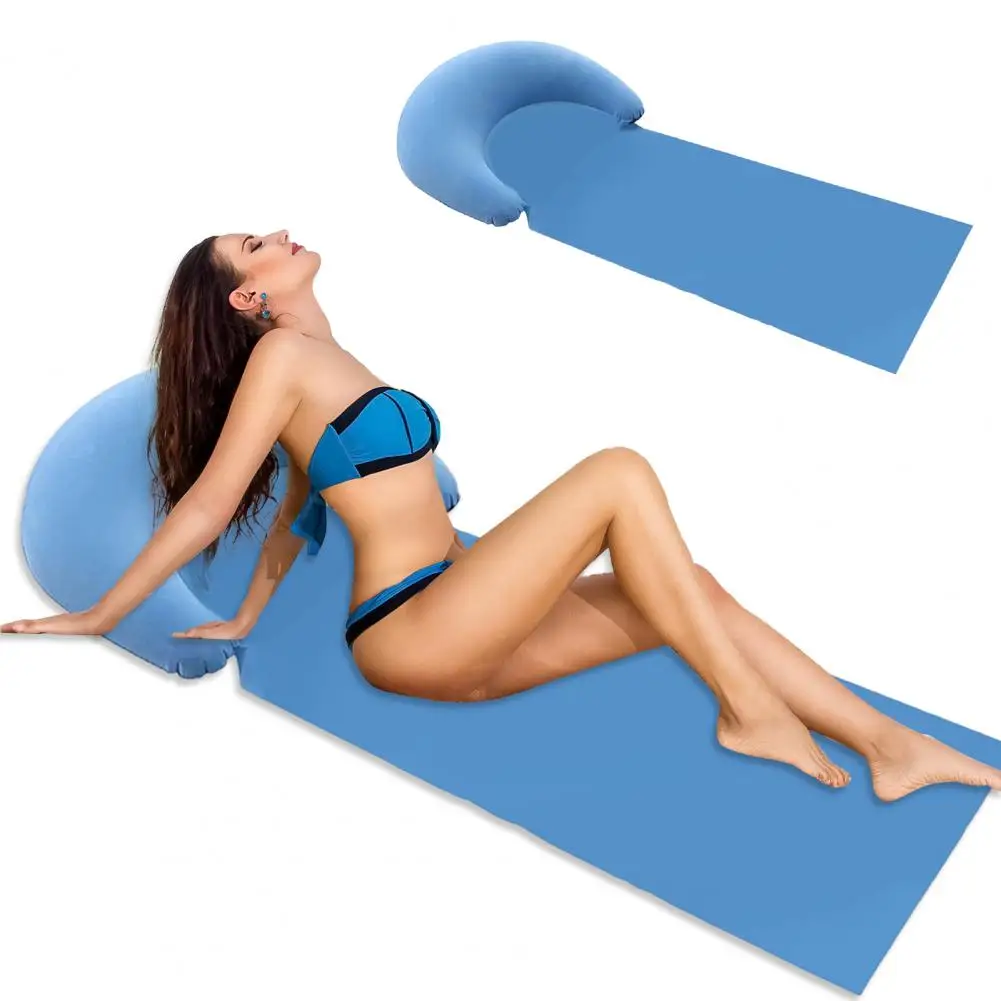 Colchoneta de playa con almohada inflable, tumbona de playa portátil para exteriores, manta de playa relajante para tomar el sol con reposacabezas flocado