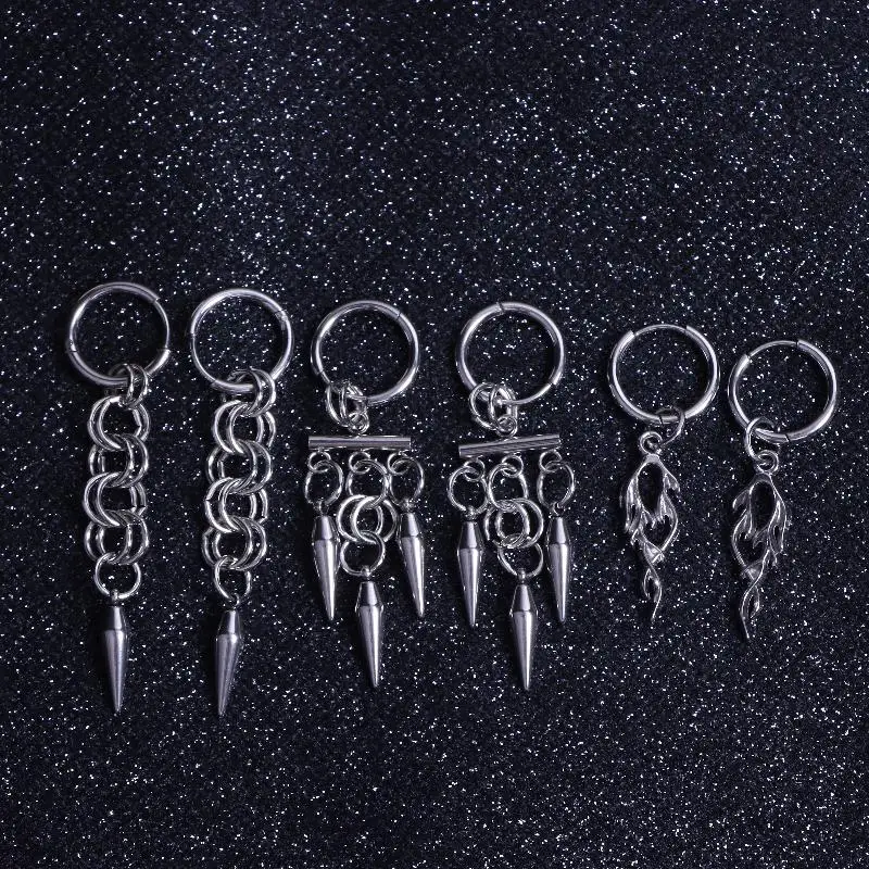 أقراط على الطراز القوطي الشرير سبايك هوب-سلسلة من الفولاذ المقاوم للصدأ متدلية للجنسين، مجوهرات أذن صناعية Y2K مع قلادة قابلة للفصل #1