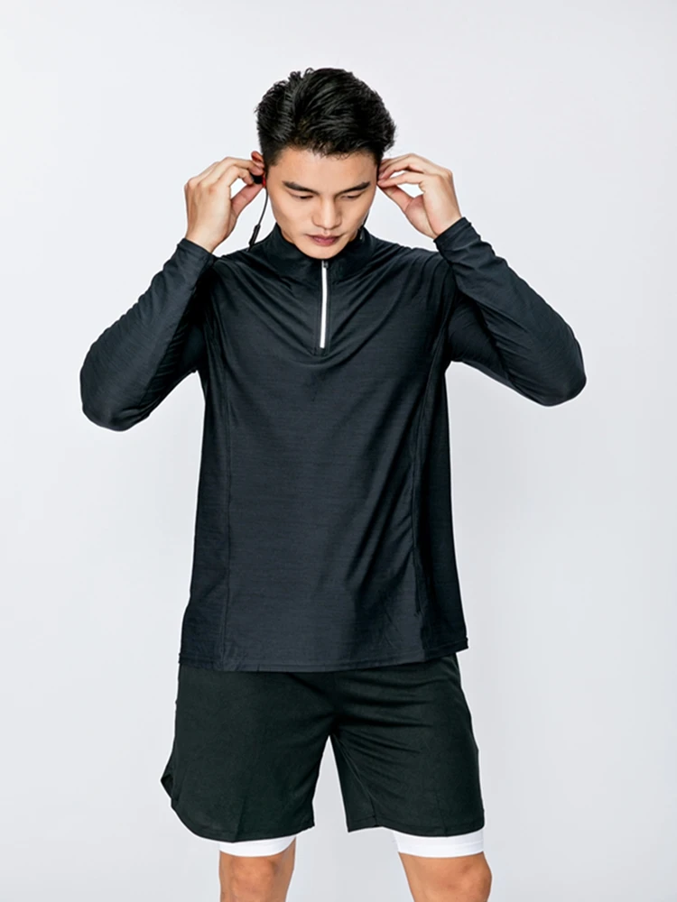 2024 New Men Long Sleeves T-Shirts Sport Running Quick Dry Breathable Training Clothes Half Zipper Gym Workout Thin Sweatshirt