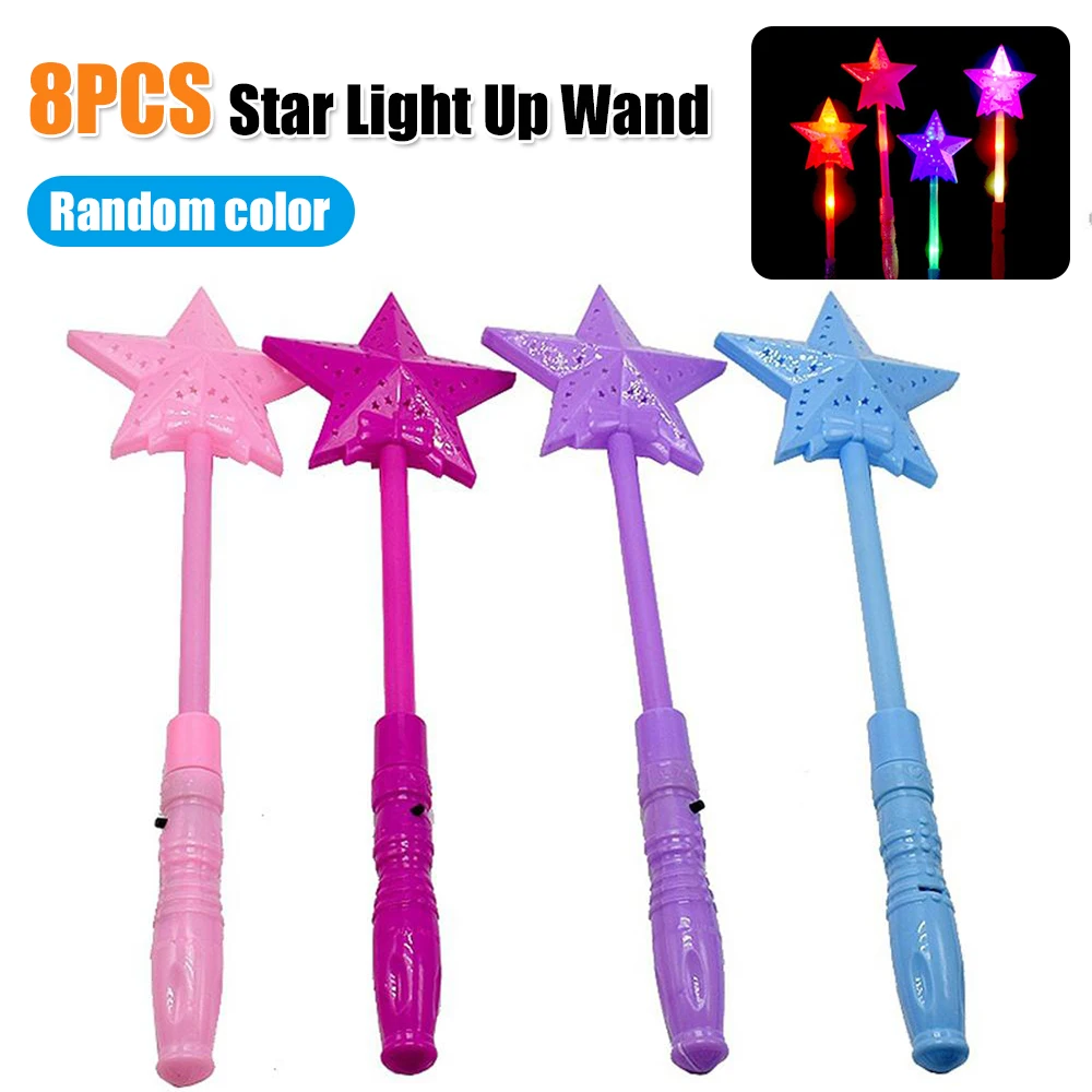 

8pcs Hollow Star Rod Glow Sticks Cartoon Gift Flashing In Dark Luminous Stick Glowing Toys Light-up Wand LED Flashing Light