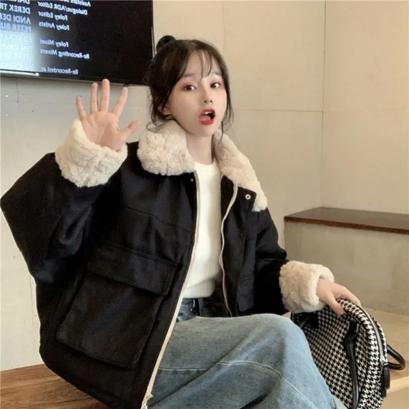 

Women's ort Cotton 2025 Winter Korean Sle Loose Lamb Fur Coat Trendy Outerwear Thiened Long