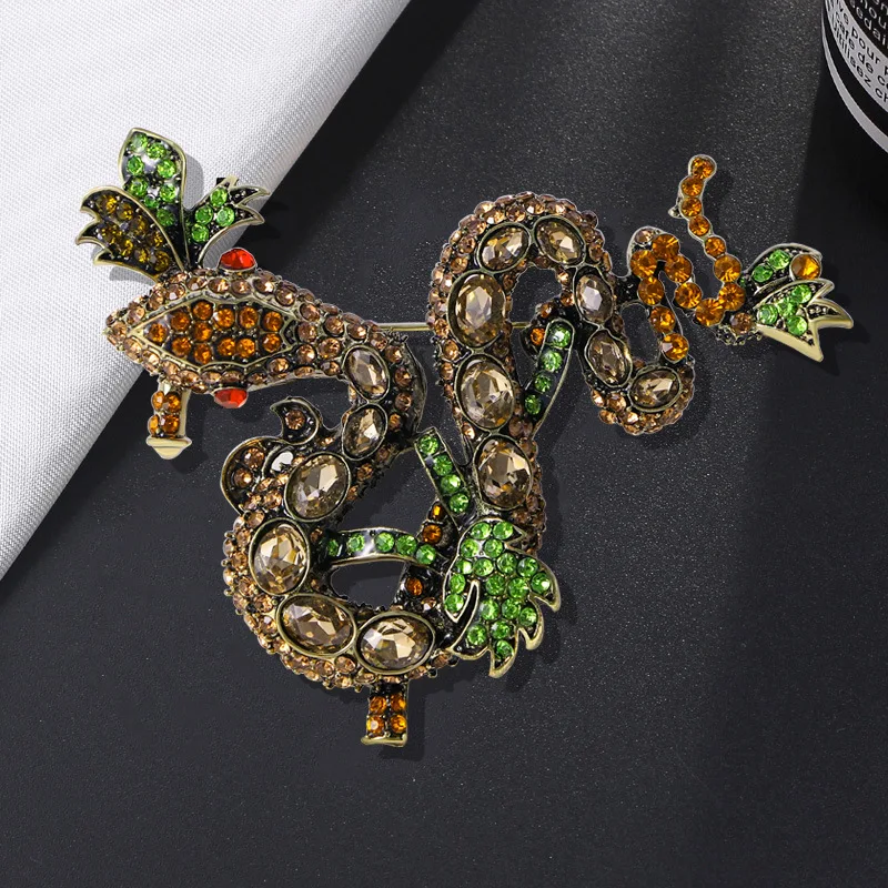 Personality Python Animal Snake Brooch Vintage Fashion Pin Full of Rhinestone Exaggerated Jewelry Corsage Crystal Badges Gift