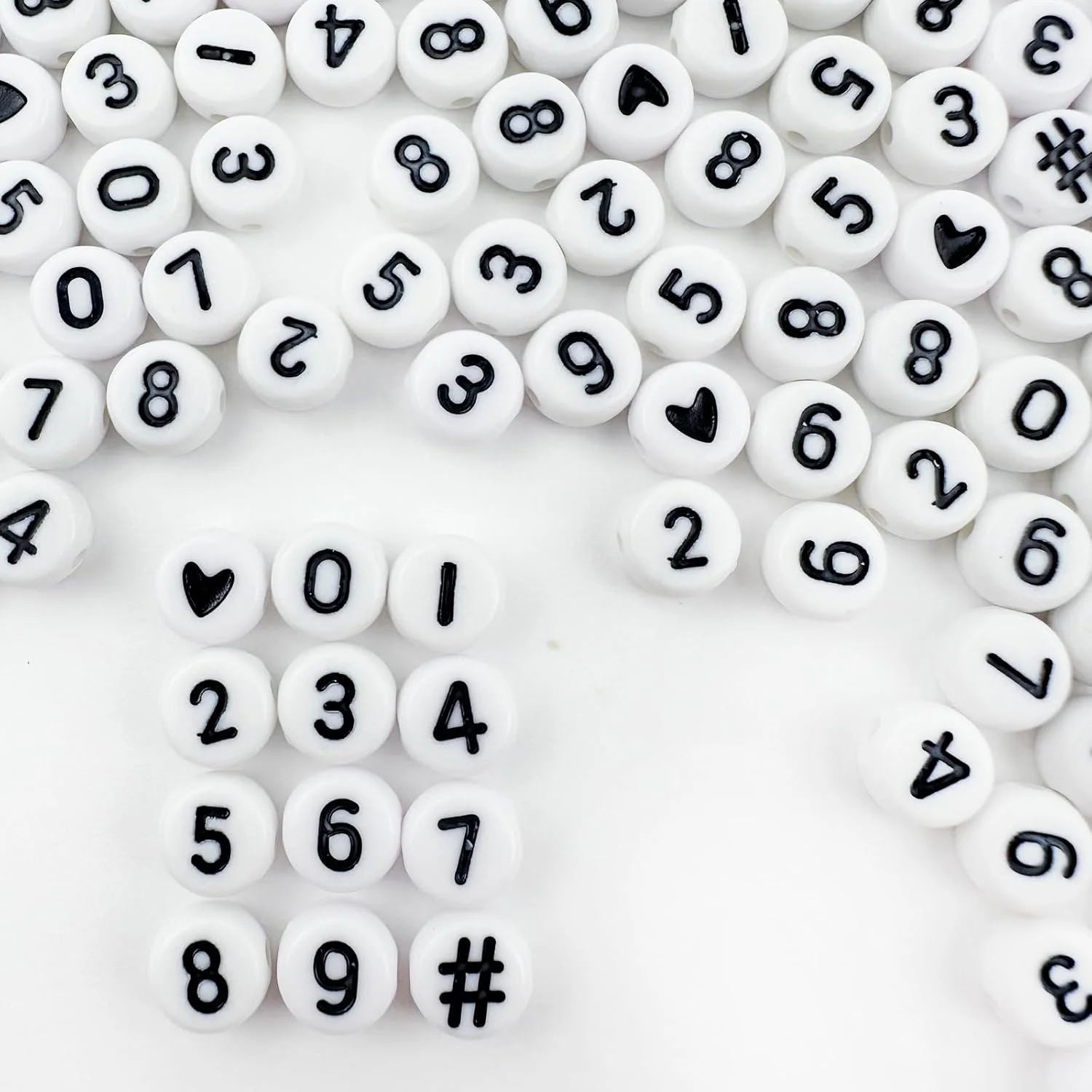 

1700pcs 7x4mm Number Beads 0-9 Symbol # Heart Beads White Acrylic Beads for Jewelry Bracelets Making DIY Necklaces