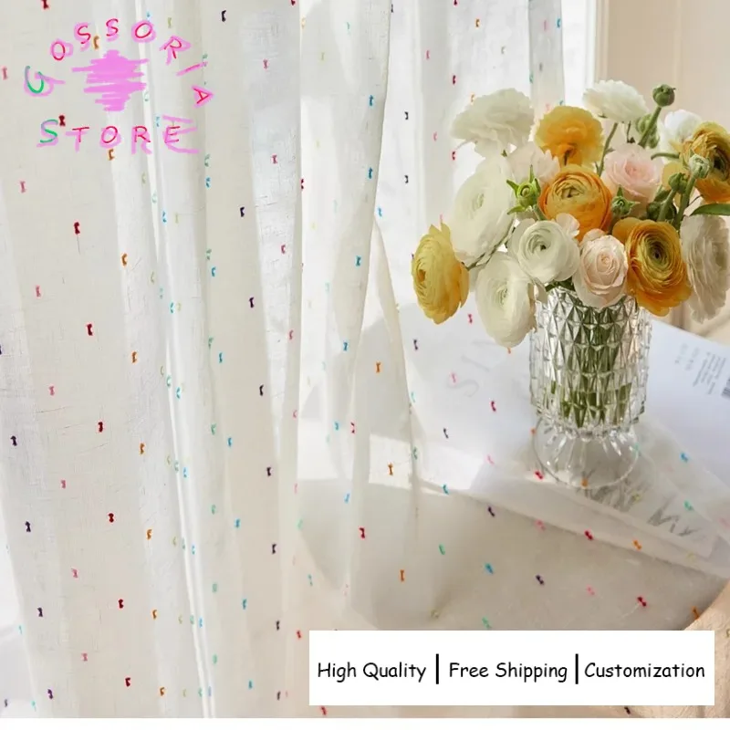

Sample Custom Modern Colorful Tulle Curtains for Living Room Bedroom Embroidery White Sheer Balcony Size Window Blinds Drapes