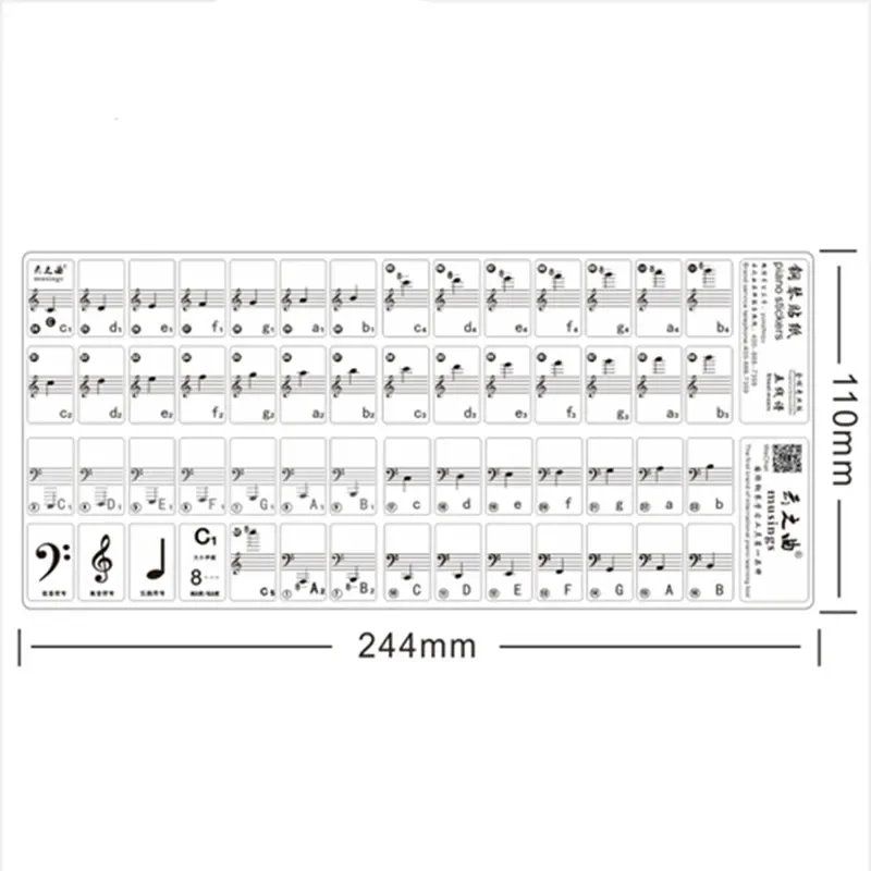 Keyboard Sticker Transparent Piano Keyboard Sticker 61 Key Electronic Keyboard 88 Key Piano Stave Note Sticker for White Keys