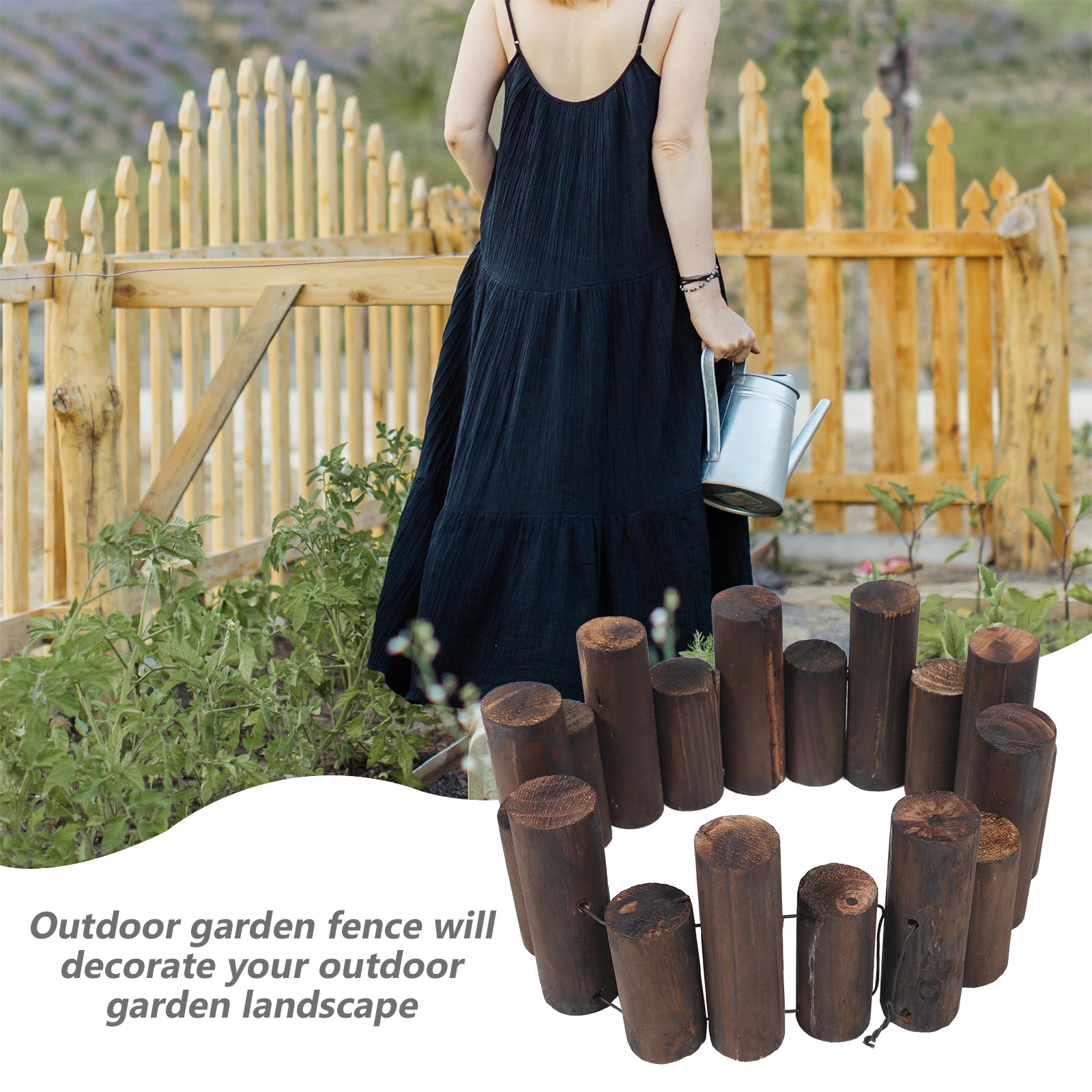 

Carbonized Wood 10 15x5x90cm Wooden Garden Fence Decor Landscape Fence for Flowerbeds Driveways Paths Lawns Yard Border