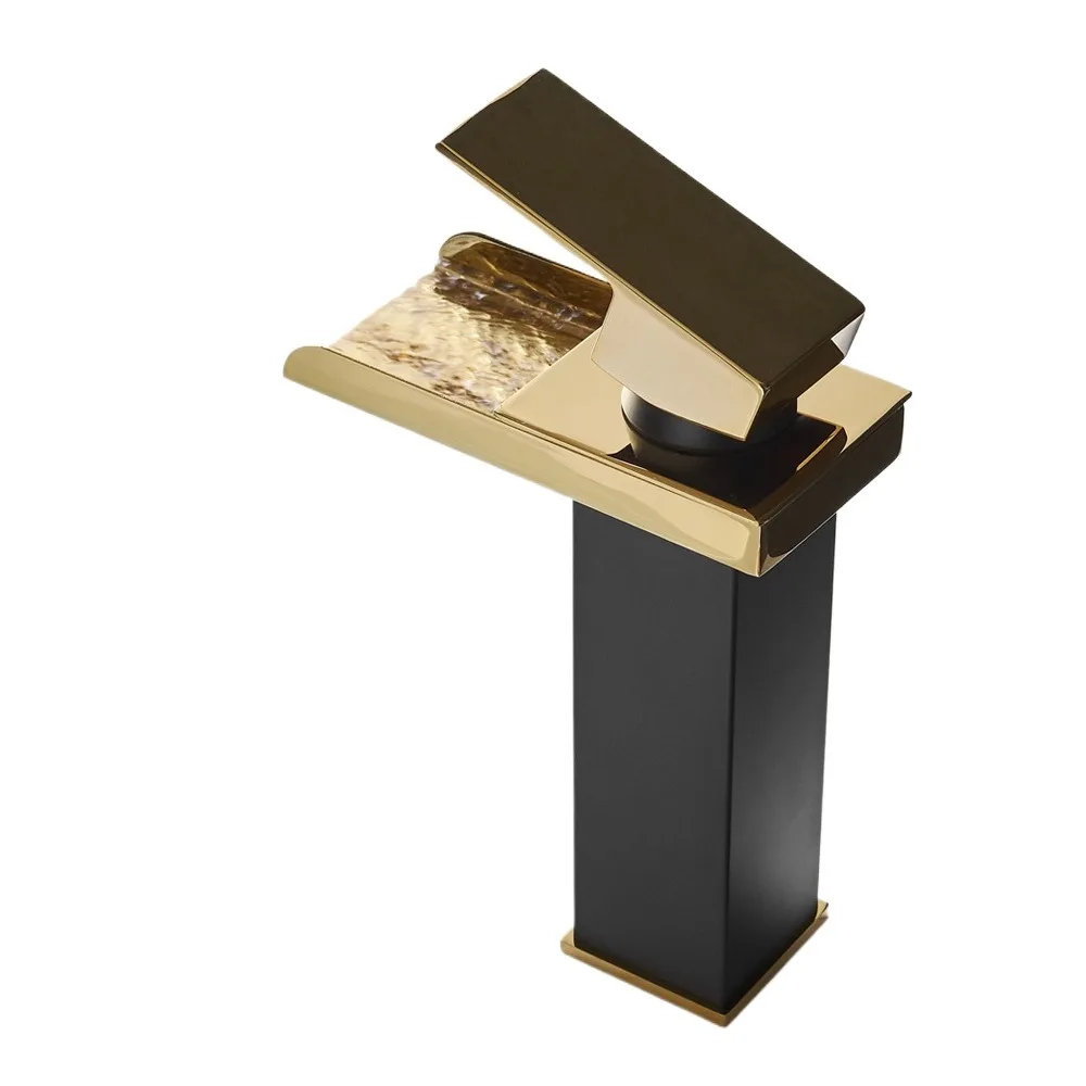 

Full copper counter basin hot and cold faucet bathroom black waterfall faucet