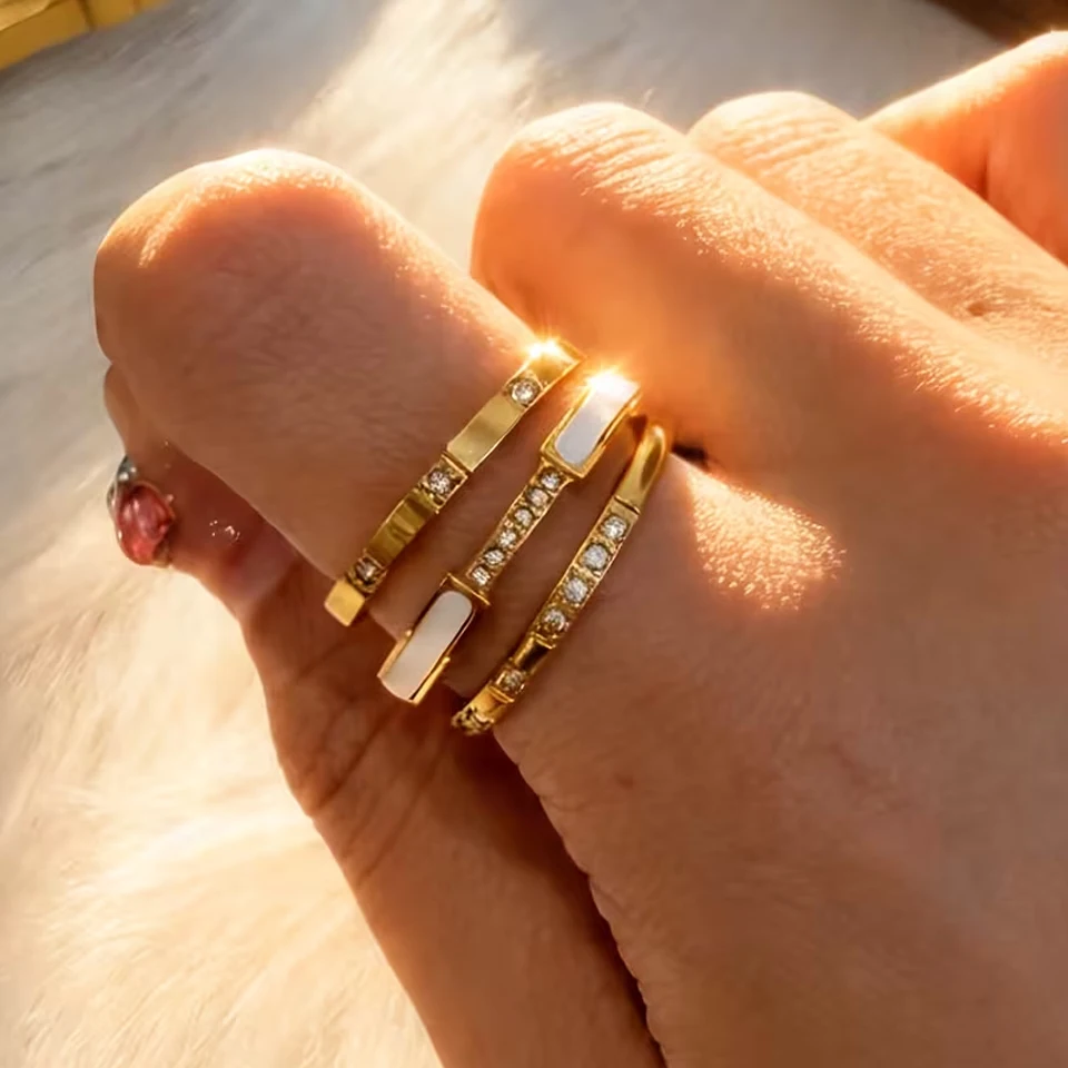 Yupsk 3pcs Stainless Steel Rings Set for Women Sparkling Zircon Inlay Versatile Everyday Stacking Ring Accessories Jewelry Gift