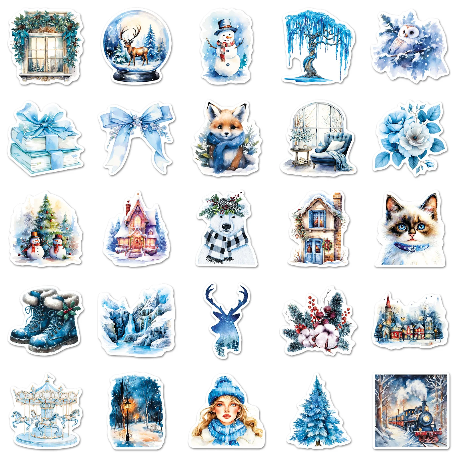 50 قطعة Ode إلى الشتاء الكرتون ملصق ثلج في الشتاء الأزرق الصغيرة الطازجة الكتابة على الجدران ملصق DIY بها بنفسك كوب الأمتعة كأس الهاتف الغيتار ألعاب أطفال