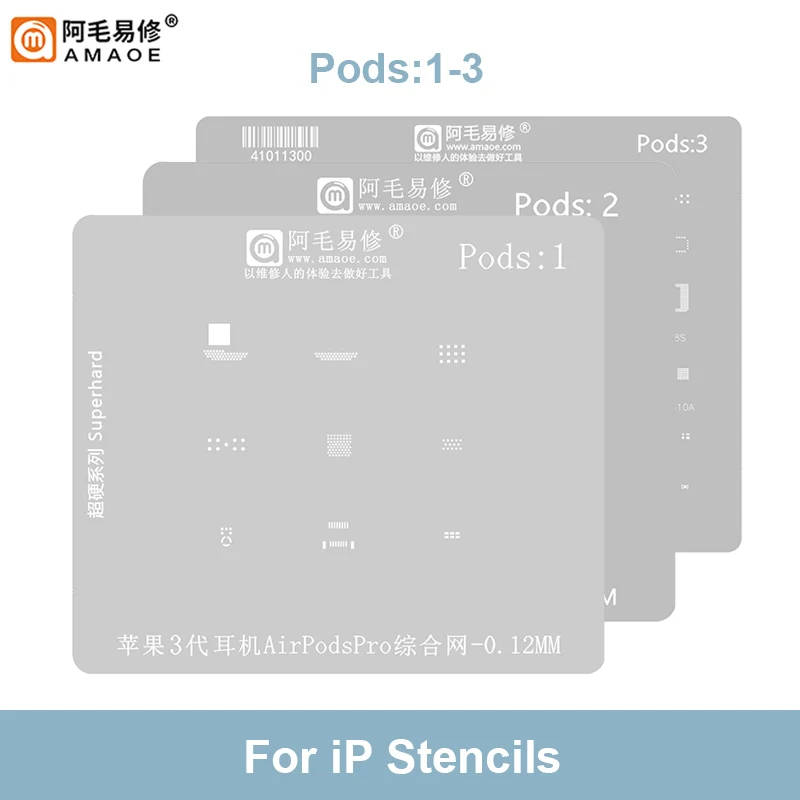 AMAOE 0.12mm BGA Reballing Stencil Solder Template For AirpodsPro Pods1-3 Superhard Precision Square Hole Planting Tin Steel Net