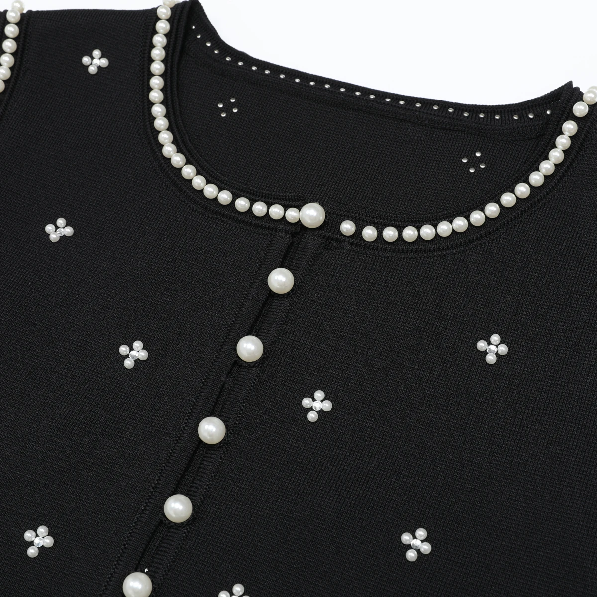 26136 Summer New High Quality Women's Fashion Small Pearl Round Neck Sleeveless T-Shirt Top Knitted Shirt+Half Skirt Set
