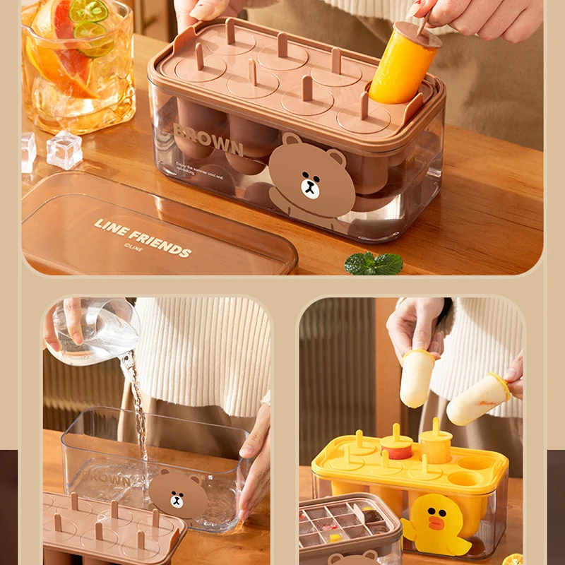 Line Friends Ice Tray Ice Box Anime Brown Ice Popsicle Mold Cartoon Sally Ice Cream Ice Storage Box Gift Cute Kitchen Frozen Ice