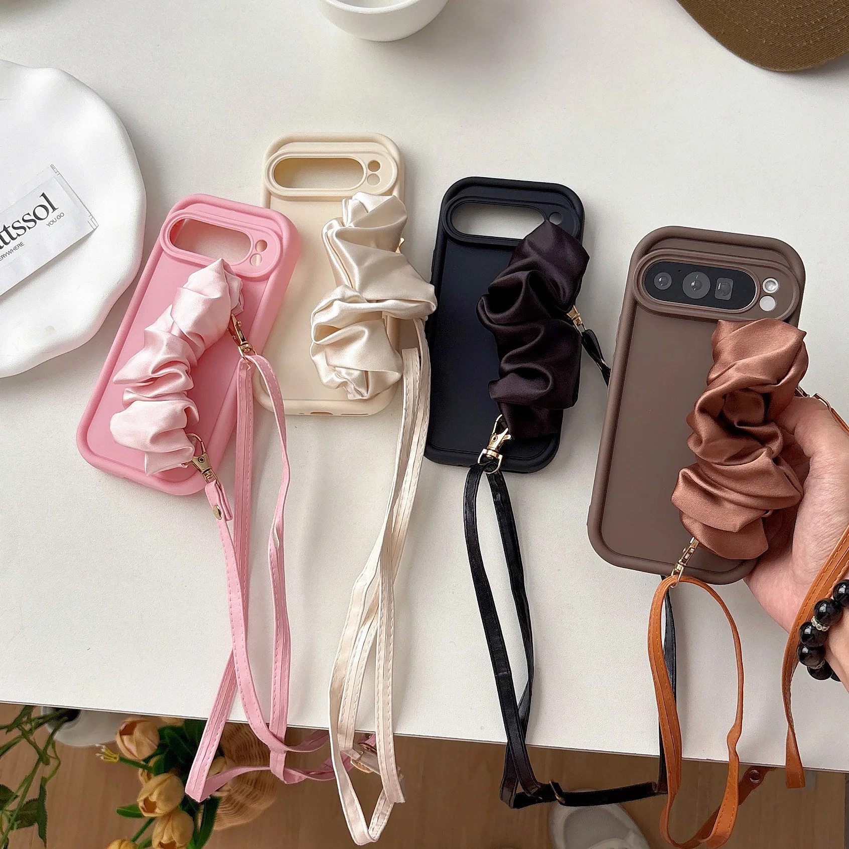 

Crossbody Wrist Strap Phone Case for Pixel 9proXL 9PRO 9 8A 8PRO 8 7 7A 7pro Satin hand bowl rope Crossbody lanyard case