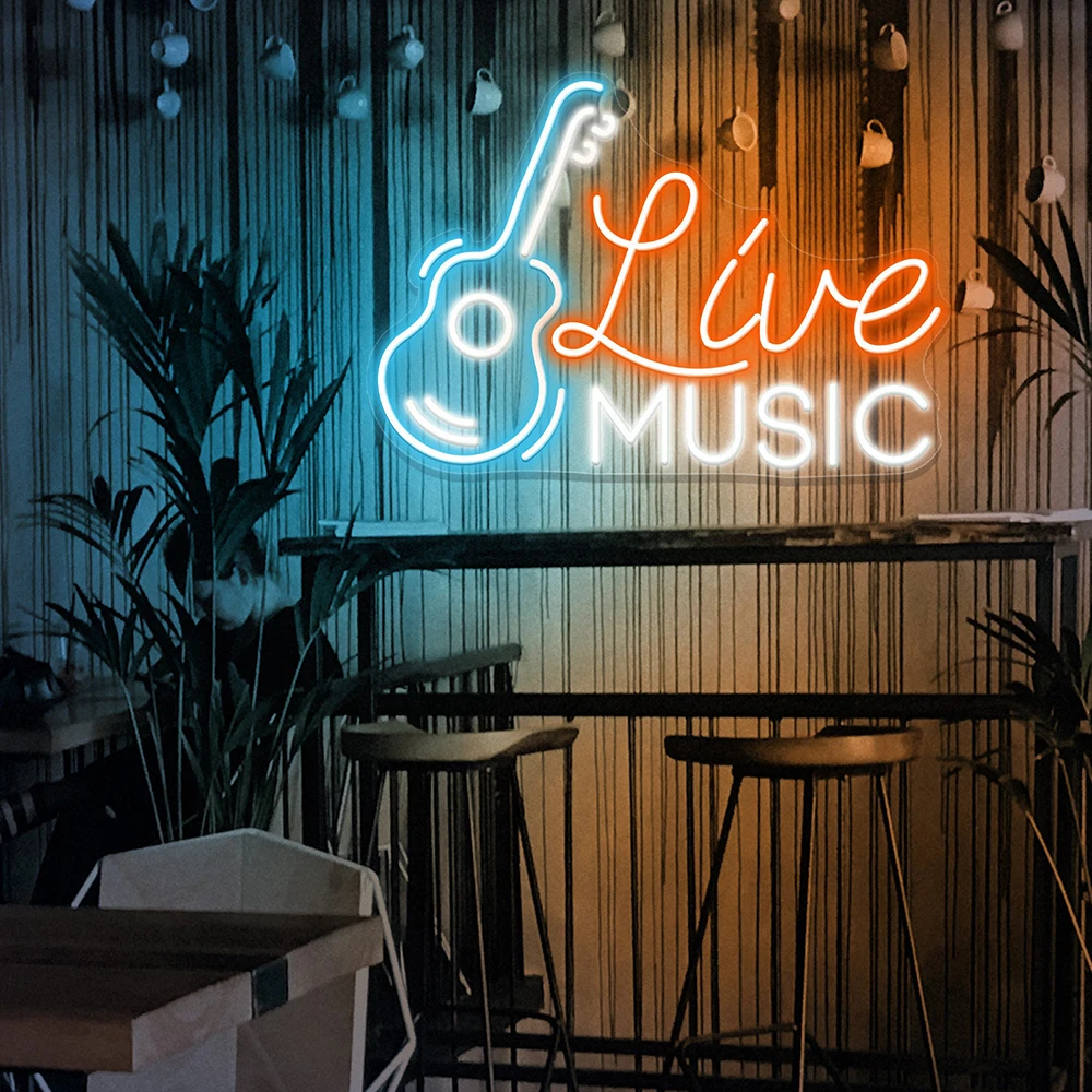 Live Music Guitar LED Neon Sign Custom Neon Sign Bar Nightclub Music Studio Decor Beer Bar Live Show Hall Decoration Neon Light