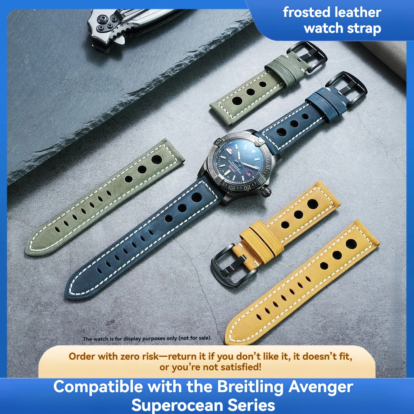 Genuine leather watchband suitable for Breitling Avengers Night Mission B01 timing yellow cowhide strap replacement accessories