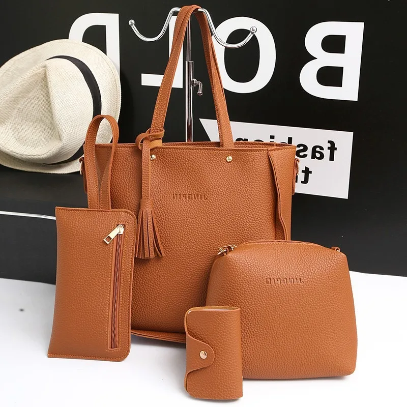 مجموعة حقائب نسائية عصرية على الطراز الكوري، نمط الليتشي، حقيبة دلو كبيرة محمولة بأربع قطع #1