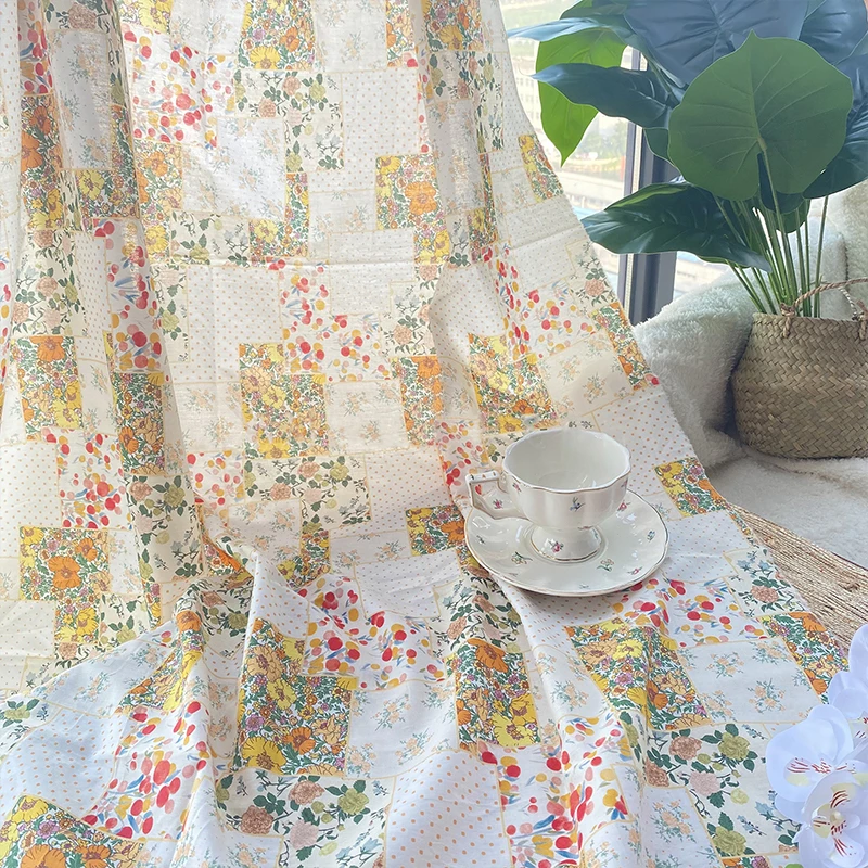 0.5/1/2 Yard 100% Cotton Orange Spliced Foral Printed Fabric Design for DIY Clothing,Homewear,Bedding,Tablecloths,Curtains