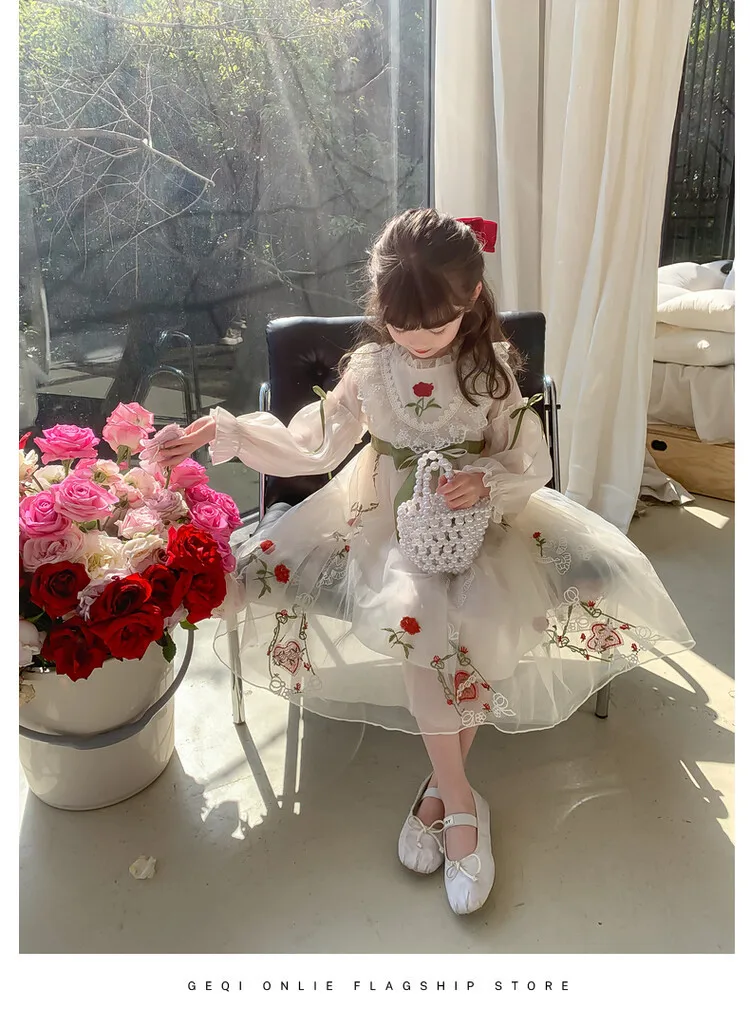 Girls Dress Spring and Autumn 2023 New Foreign Style Children Skirt Autumn Dress Little Girl Princess Skirt Girl Flower Dress