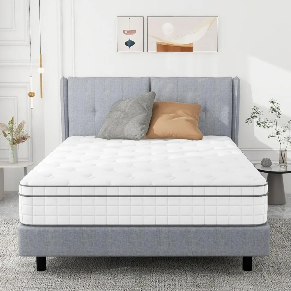 Queen Mattress, Innerspring Mattress with Breathable Foam and Pocket Spring for Motion Isolation