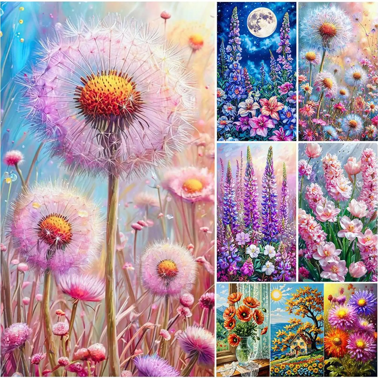 

Flowers 5D DIY Diamond Art Painting Kits for Home Wall Decor Round Full Drill Dimond Art Paintings 15.75 X27.56 in