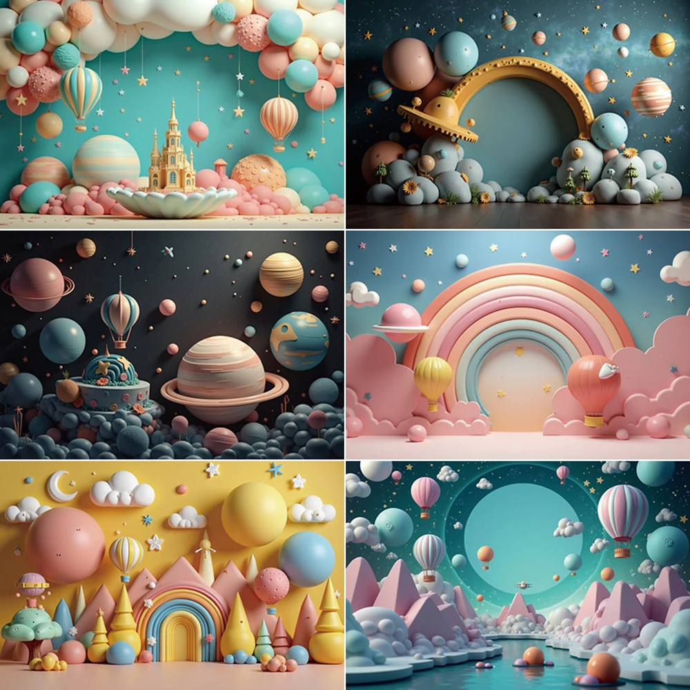 

MOON.QG Interstellar Travel Birthday Background Photography 3D Universe Photozone Backdrop Children Studio Photobooth Props