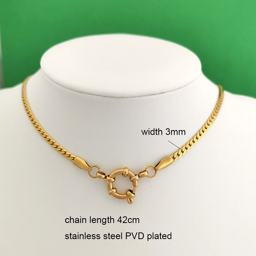 QMHJE Anchor Clasp Necklace Women Men Choker Stainless Steel Geometric Link Blad Chain Basic DIY Gold Silver Color Buckle Design