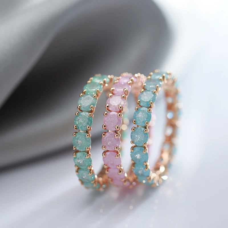 JULYDREAM Snowflake Texture Blue Green Pink Zircon Full Inlay Statement Rings Gold Color Fashion Jewelry Stackable Accessories