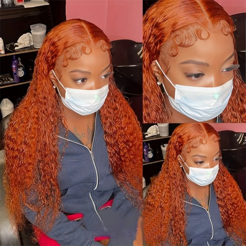 

Brazilian 30 Inch Deep Wave 13x6 Lace Front Human Hair Wigs Ginger Orange Loose Water Curly #350 13x4 Lace Frontal Wig For Women