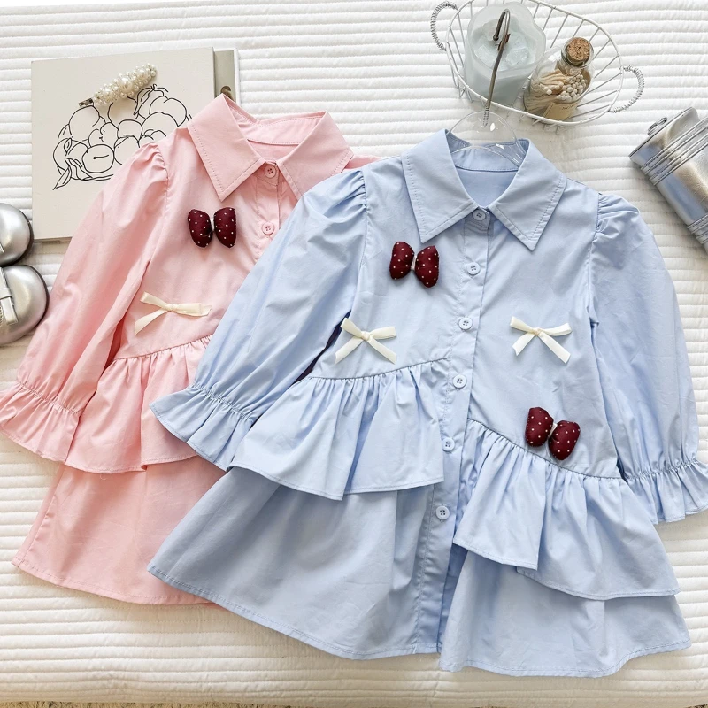 

2026 Summer Hot Selling New Children's Cotton Solid Color Collar Ruffle Irregular Design Dress