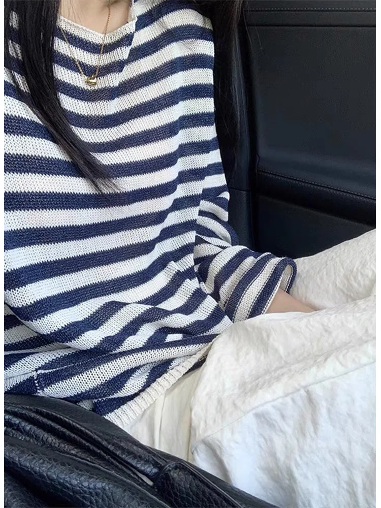 Summer New Ice Silk Lightweight Stripe Pattern Long Sleeve Cover up Top for Women Anti UV Beautiful Anti Aging Style T Shirt