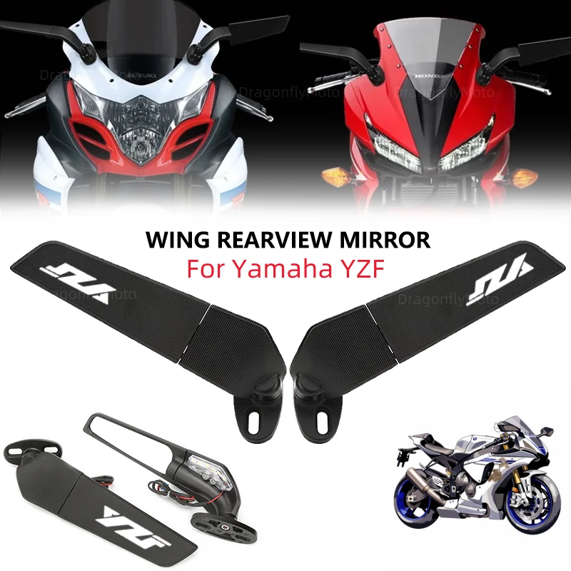 For YAMAHA YZF R6 R1 R25 R3 R125 R15 Motorcycle Wing Mirrors Adjustable Rotating Rearview Side Mirror WITH LOGO