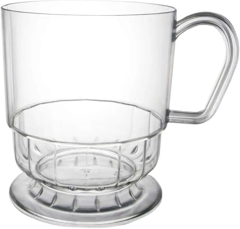 

8-Ounce Hard Plastic Tea Mugs/Coffee Cups with Handles, 40-Count, Deluxe Clear