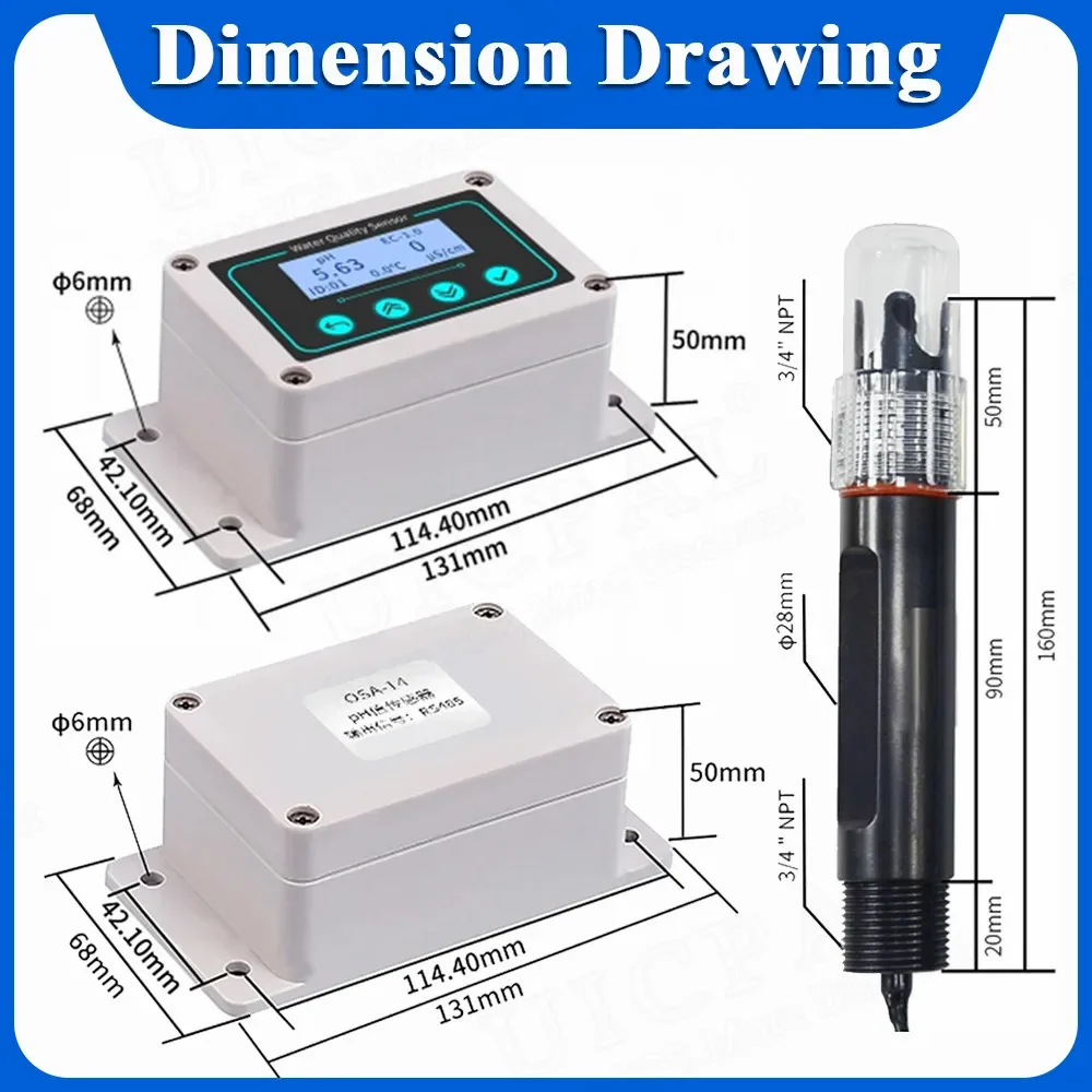 High-Precision pH EC Integrated Transmitter Water Quality Sensor with Display Controller RS485 0-5V 0-10V 4-20mA Output