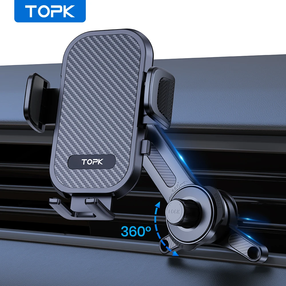 TOPK Support de téléphone de voiture, bras étendu Support à 3 points Crochet métallique extensible Support de téléphone portable à stabilité supérieure pour ventilation de voiture