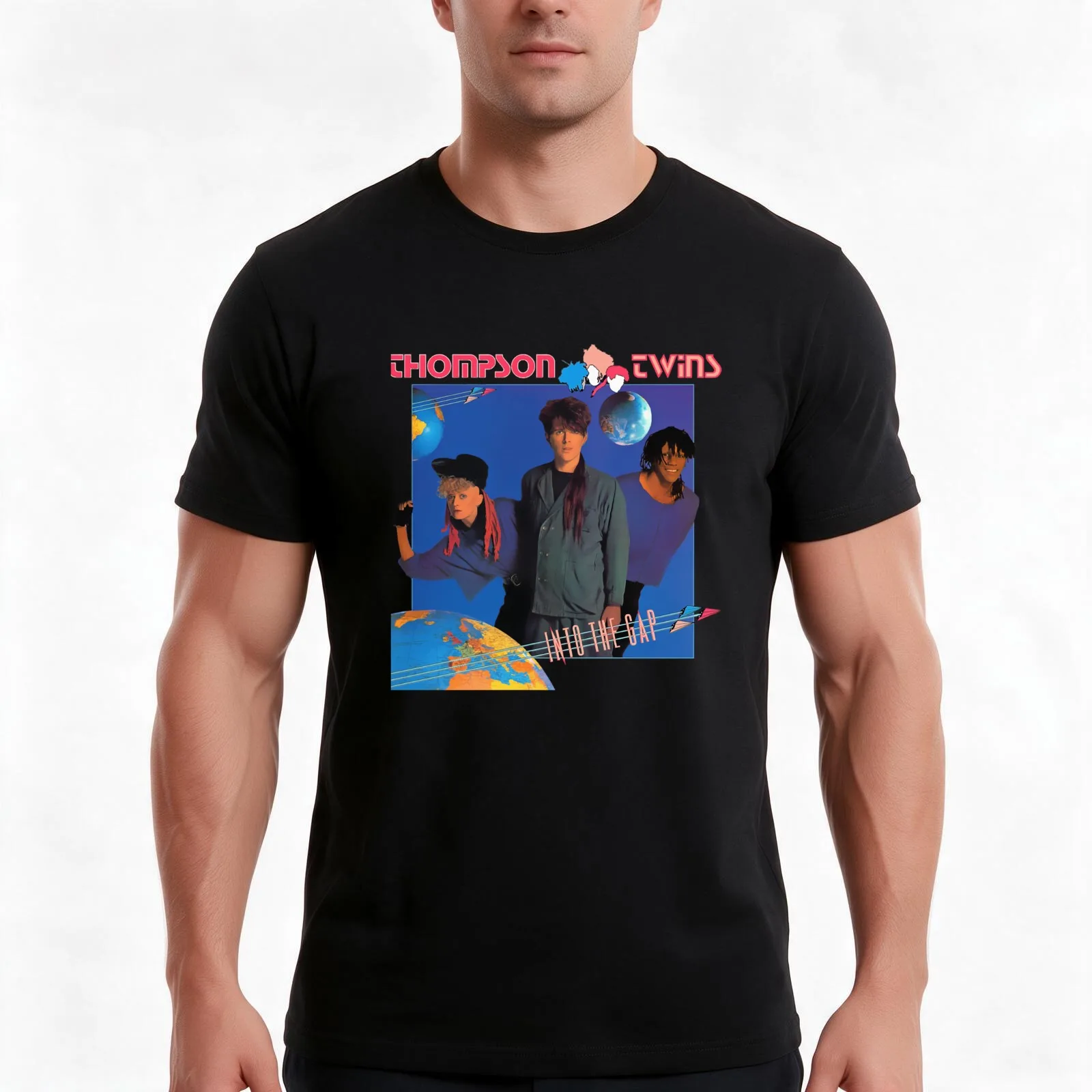 Thompson Twins T-Shirt, Summer Casual Cotton Tee, Oversized Streetwear Tops, Vintage Graphic Print, Loose Fit Short Sleeve