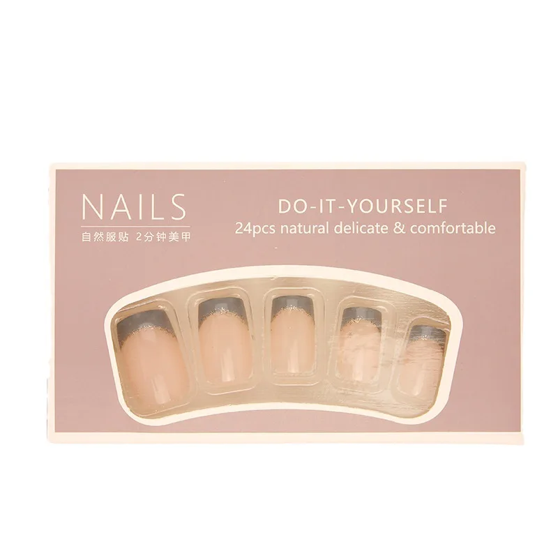 

European and American wearing armor medium and long gray Phnom Penh simple nail art pieces 24 pieces fake nail patch jelly glue