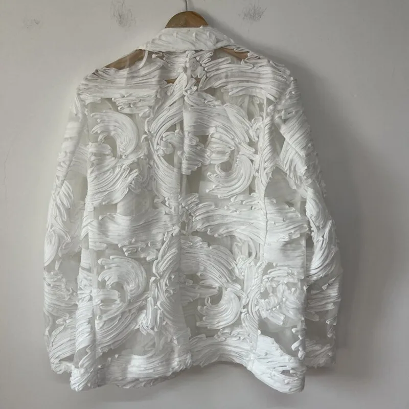 WVGA Spring Summer New Men's Three-dimensional Floral Pattern Sheer Organza High-end Blazer Ncihe Chic Casual Jackets Ins W22784 - view 2