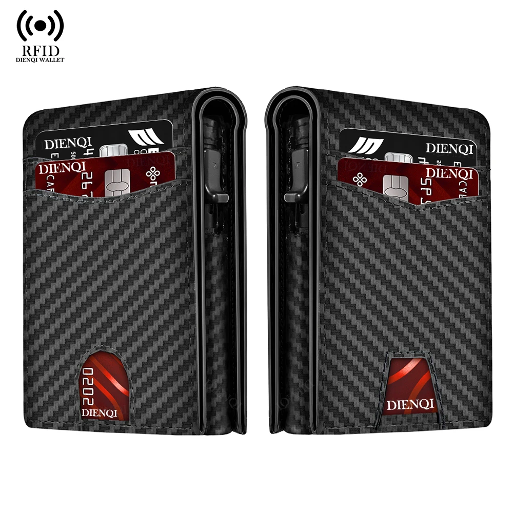 

RFID-держатель для кредитных карт из углеродного волокна, мужской кошелек, минималистичный всплывающий металлический корпус, двойные умные кошельки, деловой держатель для карт для мужчин
